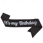 economico Forniture per Festa di Compleanno-fascia per festa di compleanno in tessuto elastico glitterato, fascia &quot;è il mio compleanno&quot;, cintura scintillante per feste per decorazioni per feste di compleanno per bambine