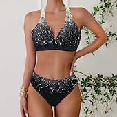 billiga Blommig baddräkt-Dam Badkläder Bikini Tankini 2 st Kaxig Baddräkt Djup V-hals Tryck upp Stickat Semester Tropisk Blommig Färgblock Doppa Ärmlös Baddräkter