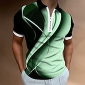 billige Geometrisk polo for menn-Herre Geometrisk Linje Zip Polo Kortermet Aftæpning Fritid hverdag utendørs Hverdag treningsklær Glidelås Sommer Hvit Blå Grønn
