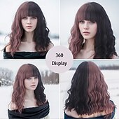 cheap Party Wigs-Synthetic Wig Wavy Curly Weave Layered Haircut With Bangs Machine Made Wig 16 inch A1 Synthetic Hair Women&#039;s Classic Comfortable Color Gradient Multi-color