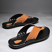 preiswerte Urlaubsandalen-Moderne Flip-Flops aus hellbraunem Kunstleder für Herren mit doppelten Aussparungen und verstellbaren Riemen – vielseitiges Schuhwerk für Komfort im Alltag