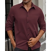 economico camicia da uomo con bottoni-Per uomo Camicia Camicia Estiva Camicia casual Camicia da Spiaggia Camicia con Bottoni Bianco Borgogna Verde militare Manica Lunga Semplice Bavero Vacanza Camicia hawaiana Bottonato Abbigliamento