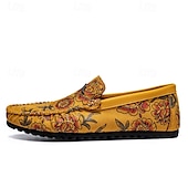 abordables Chaussures sans lacets &amp; mocassins-Mocassins brodés de fleurs pour hommes en daim jaune - des chaussures élégantes à enfiler parfaites pour les sorties décontractées et les événements artistiques