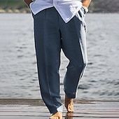 olcso Ünnep-Férfi Vászon nadrág Nadrág Nyári nadrág Strand nadrág Zseb Sima Mokaszinok Légáteresztő Vakáció Napi Szabadság Hawaii Boho Fekete Fehér