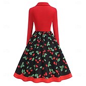 olcso Ruhák-Retró 1950-es Rockabilly Ruhák Swing ruha Cseresznye Női Farsang Álarcos mulatság Hétköznapi viselet Felnőttek Ruha Hazatérő ruhák
