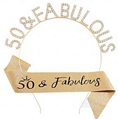 billige Bursdagsfestutstyr-bursdagsfest modne kvinner dekorasjoner 2-delt sett pannebånd og sash med &#039;40 eller 50  &amp; fabelaktig&#039;