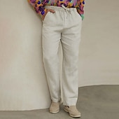 baratos Calças Elite Masculinas-100% Linho Homens Calças de linho Calças Com Cordão Cintura elástica Perna reta Tecido Conforto Respirável Casual Diário Feriado Moda Estilo Clássico Bege