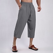 billiga Klassisk-Herr Capribyxor Shorts Linne Shorts Sommarshorts Beach Shorts Snörning Elastisk midja Slät Komfort Andningsfunktion Vadlängd Utomhus Dagligen Strand Mode Klassisk Stil Svart Rodnande Rosa