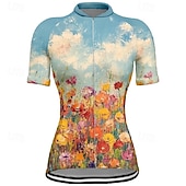 billige Dametrøyer-Dame Sykkeltrøyer Blomsternål i krystall Kortermet Sykkel T-skjorte Jersey med 3 baklommer Fjellsykling Hurtigtørkende Anatomisk design Vidje Pustende sport Gul Blå Oransje Klær