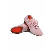 preiswerte Tanzschuhe zum Üben-Rosa Strick-Tanzschuhe für Damen mit Schnürung und niedrigem Absatz – bequeme Freizeit- und Ballsaalschuhe