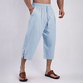billiga Klassisk-Herr Capribyxor Shorts Linne Shorts Sommarshorts Beach Shorts Snörning Elastisk midja Slät Komfort Andningsfunktion Vadlängd Utomhus Dagligen Strand Mode Klassisk Stil Svart Rodnande Rosa
