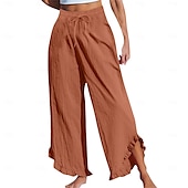 cheap Wide Leg &amp; High Waisted-Women&#039;s Chinos Comfort Ankle-Length High Waist Solid Colored Inelastic Casual Daily Apple Green Navy-blue claret Cuticolor Summer Spring Loose Fit