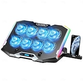 abordables Supports et plateaux de refroidissement-Support de refroidissement pour ordinateur portable de jeu avec 8 ventilateurs de refroidissement pour ordinateur portable de 15 à 17,3 pouces, support de refroidissement avec 6 hauteurs réglables