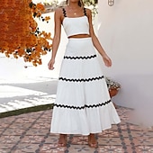 preiswerte Abschlusskleider-Damen Midikleid Weißes Kleid Abschlusskleid Zweiteiliges Kleid Mode Geburtstag Abschlussfeier Date Normale Passform Farbblock Ärmellos Spaghettiträger Hellgelb Weiß Sommer