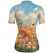 billige Dametrøyer-Dame Sykkeltrøyer Blomsternål i krystall Kortermet Sykkel T-skjorte Jersey med 3 baklommer Fjellsykling Hurtigtørkende Anatomisk design Vidje Pustende sport Gul Blå Oransje Klær