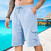 ieftine Vacanţă-Bărbați Pantaloni Scurți Pantaloni scurți din in Pantaloni scurți de vară Pantaloni scurți de plajă Cordon Talie elastică Multi Buzunare Simplu Confort Respirabil Scurt Vacanță Concediu Plajă