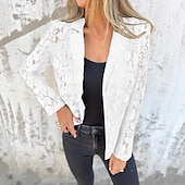 abordables Tops de Encaje-Mujer chaqueta Noche Encaje Color sólido Transpirable Estilo clásico Ajuste regular Ropa de calle Manga Larga Verano Negro S