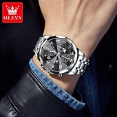 baratos Relógios Quartz-Relógio Masculino OLEVS 3675 Original Relógio de Negócios Masculino Espelho HD em Forma de Losango À Prova D&#039;Água Relógio de Cronometragem Fase Lunar Top Luxo Relógio Masculino Fashion