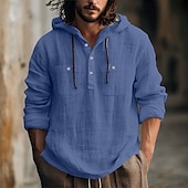 voordelige Straat-Voor heren Overhemd linnen overhemd Zomer overhemd Strand hemd Overhemd met capuchon Effen Casual Dagelijks Zwart Wit blauw Bruin Lange mouw Capuchon Lente zomer Kleding