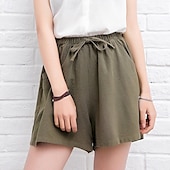 abordables Short en lin et coton-Femmes Short en coton et lin Shorts Slacks Streetwear Occasionnel Court Naturel Uni Avec Poches Conception à cordon élastique Confortable Vacances Rue Carmin Vert forêt Bleu ciel clair Gris Été Coupe