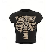 abordables Tapas-Punk y gótico Top corto Camiseta Chica gótica Calavera Disfraz Mujer Víspera de Todos los Santos Carnaval Casual Diario Adulto Camiseta Verano