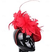 baratos Capacete de Casamento-Peça para Cabeça Sinamay Casamento Festa de Noite Elegante Casamento Com Penas Capacete Chapéu