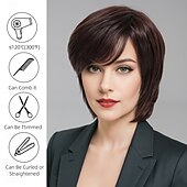 economico parrucca più vecchia-Parrucche sintetiche Ondulato Tessitura riccia Taglio asimmetrico Frangetta dritta A macchina Parrucca 30 pollici A1 Capelli sintetici Per donna Classico Comodo Colore Graduale e Sfumato Marrone