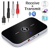 levne Bluetooth pomůcky-b6 bluetooth 5.0 vysílač přijímač 2v1 adaptér, bezdrátový audio adaptér aux 3,5mm jack rca stereo hudba do auta sluchátka reproduktor tv pc