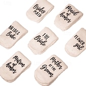 abordables Decoraciones de bodas-calcetines de peluche con letras para despedida de soltera, novia, dama de honor, madre del novio, boda, regalo de despedida de soltera