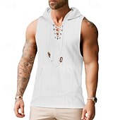 preiswerte Fitness Tank-Tops-Herren Tank Top Weste Unterhemd Ärmelloses Shirt Ärmellos Mit Kapuze Sommer Einfach Mode Designer Urlaub Straße Ausgehen Schwarz Weiß Khaki Top T-Shirt für Herren