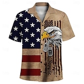 cheap Independence Day Shirts-Men&#039;s American US Flag Independence Day Patriotic Shirt Casual Shirt Cuban Collar Shirt Short Sleeve Army Militray Holiday Streetwear Summer Spring Camp Collar Shirt 3D Print Khaki