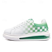 abordables Occasionnel-Baskets tendance à carreaux blancs et verts pour hommes avec semelle coussinée - chaussures décontractées élégantes pour le printemps et l&#039;été