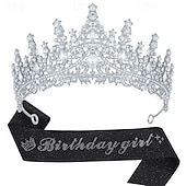cheap Birthday Party Supplies-Birthday Party Elegant Birthday Girl 2-Piece Set Rhinestone-Embedded Crown and Sash for Ball and Party