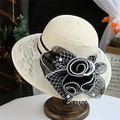 billige Partyhatter-Hatter polyester Solhatt Bryllup Ferie Te Fest Hesteløp cocktail Elegant Årgang Solbeskyttelse Med Blomster Hodeplagg Hodeplagg