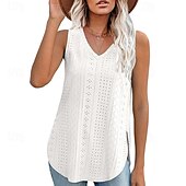 abordables Chemises et blouses-Femmes Chemisier Uni Moderne Occasionnel Sans manches Col en V Hauts Réguliers Quotidien Fête Sortir Asymétrique Vert herbe Noir Blanche Rose Claire Bleu Été