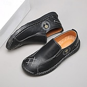 cheap Men&#039;s Slip-ons &amp; Loafers-Men&#039;s Beige Genuine Faux Leather Moccasins – Handmade Stitching Casual Slip-On Driving Shoes for Outdoor &amp; Trave