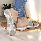 preiswerte Komfortsandalen-Damen Sandalen Hausschuhe Slippers Boho Flache Sandalen Hausschuhe im Freien Täglich Strand Feste Farbe Sommer Keilabsatz Klassisch Brautkleider schlicht PU Schwarz Weiß Rosa