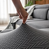 abordables Funda de sofá-1 funda de asiento elástica de líneas simples y lisas con diseño de espiga, funda de asiento de sofá de vellón polar suave de jacquard universal, fácil de limpiar &amp;Funda de sofá duradera