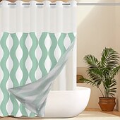 お買い得  シャワーカーテン-ワッフル織りテクスチャーシャワーカーテンセット スナップインライナーとシアーウィンドウ 防水ポリエステルブレンド生地 ゴロメットトップ 120GSMホテル品質 スパスタイルバスルームパーティション フック不要