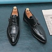 baratos Formal-sapatos formais masculinos estilo monge em couro sintético com padrão de crocodilo brilhante, design elegante com fecho de fivela para eventos empresariais e formais