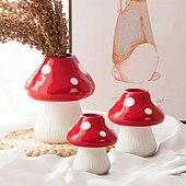 cheap Vases &amp; Basket-Red Mushroom Shaped Flower Vase with White Dots, Colorful Resin Tabletop Planter, Decorative Hydroponic Vase for Home, Hotel, and Restaurant Decor