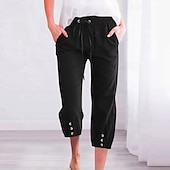baratos Calça-Mulheres Calças Capri Calças de linho de algodão Calças Roupa de rua Casual Comprimento da panturrilha Cintura Alta Natural Tecido Bolsos Design de cordão elástico Respirabilidade Macio Confortável
