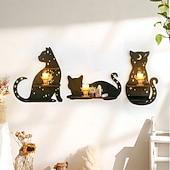 ieftine Lumânări &amp; Suport de Lumânări-Raft de perete cu siluetă de pisică neagră cu accente aurii – afișaj suspendat din lemn boho pentru cristale, lumânări și decor – suport drăguț montat pe perete cu pisicuță pentru sufragerie, dormitor