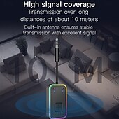 levne Bluetooth pomůcky-přenosný bluetooth vysílač lze spárovat se dvěma zařízeními současně. bluetooth 5.3 má dlouhou výdrž baterie a rgb cool osvětlení