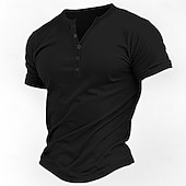 levne Ležérní tričko Henley-Pánské Tričko Tričko Henley Tričko Top Krátké rukávy Bez vzoru Módní Základní Knoflíky Do V Dovolená ulice Jdeme ven Léto Bílá Námořnická modř Hnědá Tričko Henley