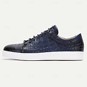 economico Scarpe da ginnastica in pelle premium-scarpe da ginnastica da uomo in vera pelle marrone – eleganti scarpe casual con lacci e stampa coccodrillo per l'uso quotidiano