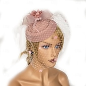 abordables Fascinators-Coiffe Tulle Chapeau Fedora Mariage Anniversaire Soirée Fête du thé Course de Chevaux Élégant ancien Mignon Avec Plume Casque Couvre-chef