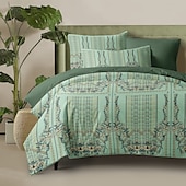 economico 100% cotone-Set di copripiumino bohemien 100% cotone biancheria da letto morbida e traspirante con fiori paisley copripiumino leggero e resistente comodo per tutte le stagioni facile da mantenere