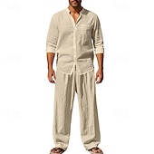 cheap Men&#039;s Tee Sets-Men&#039;s T-shirt Suits Shirt and Pant Sets 2 Pieces Outfits Long Sleeve Stand Collar Summer Spring Plain Fashion Casual 2 Piece Vacation Daily Wear Going out Black White Blue Top Tee for Men