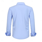 Χαμηλού Κόστους ανδρικά μη σιδερένια πουκάμισα-Ανδρικά Επίσημο Πουκάμισο Μη σιδερένιο πουκάμισο Elastic Σκέτο Γάμου ΕΞΩΤΕΡΙΚΟΥ ΧΩΡΟΥ Μαύρο Λευκό Βαθυγάλαζο Ουρανί Μακρυμάνικο Ανοιχτός γιακάς Καλοκαίρι Άνοιξη Ρούχα